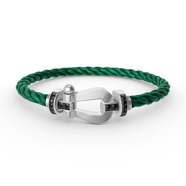 [BIJOUX]BRACELET FORCE LARGE FER A CHEVAL DIAMANT NOIR ARGENT