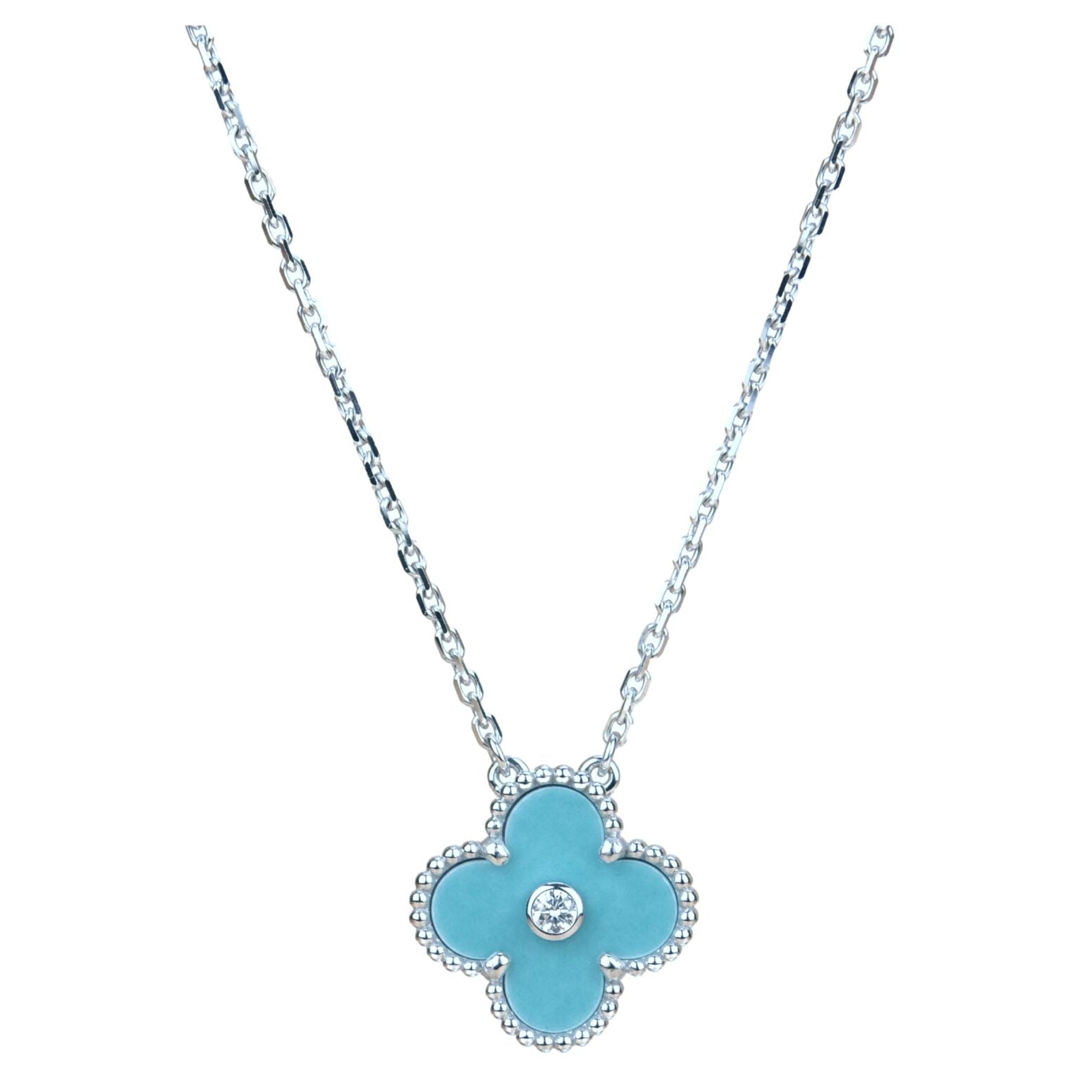 [Topon]CLOVER 15MM DIAMOND SVRES PORCELAIN  NECKLACE SILVER