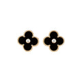 [Topon]CLOVER MEDIUM 1 MOTIFS ONYX DIAMOND EARRINGS