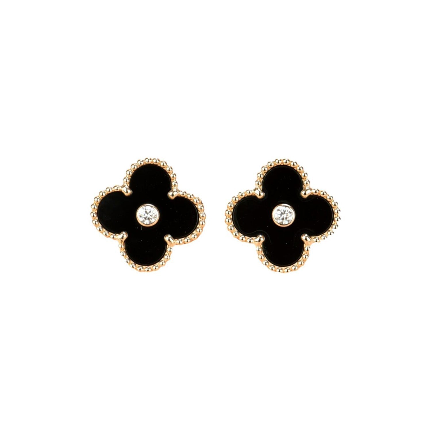 [Topon]CLOVER MEDIUM 1 MOTIFS ONYX DIAMOND EARRINGS
