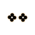 [BIJOUX]CLOVER MEDIUM 1 MOTIFS ONYX DIAMOND EARRINGS
