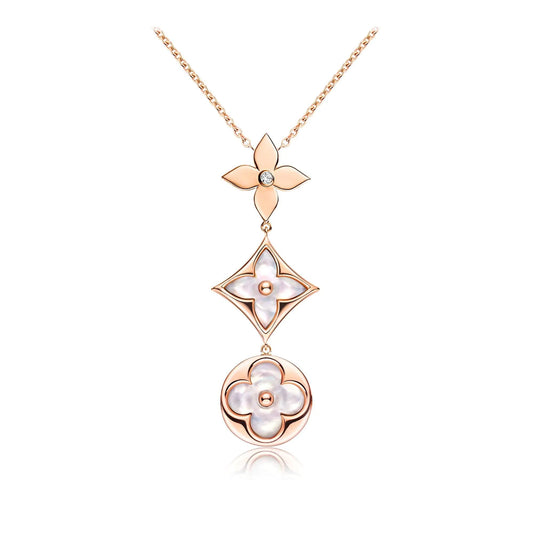[BIJOUX]COLOR BLOSSOM LARIAT NECKLACE PINK GOLD WHITE MOTHER PEARL AND DIAMOND