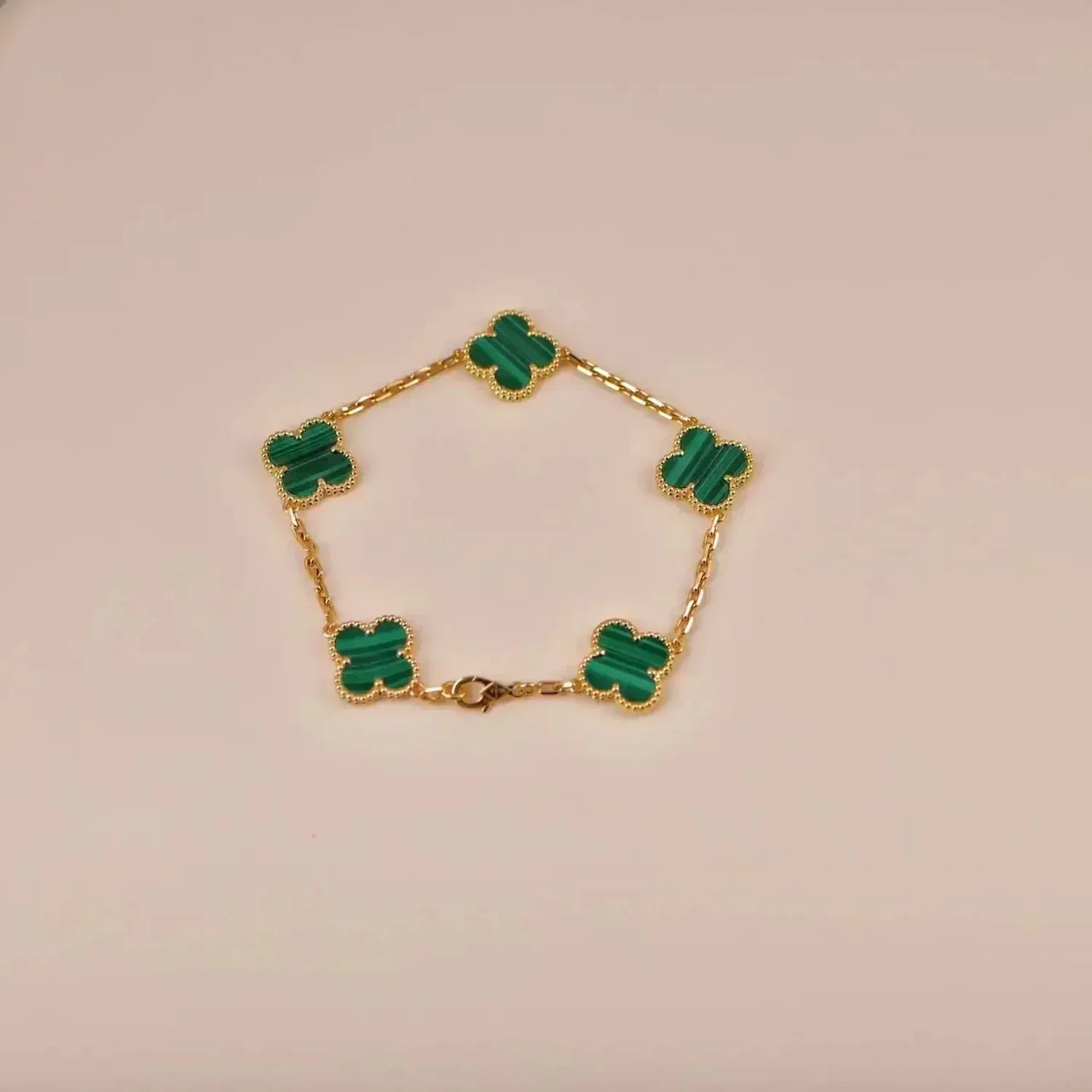 [BIJOUX]BRACELET MALACHITE TRÈFLE 5 MOTIFS