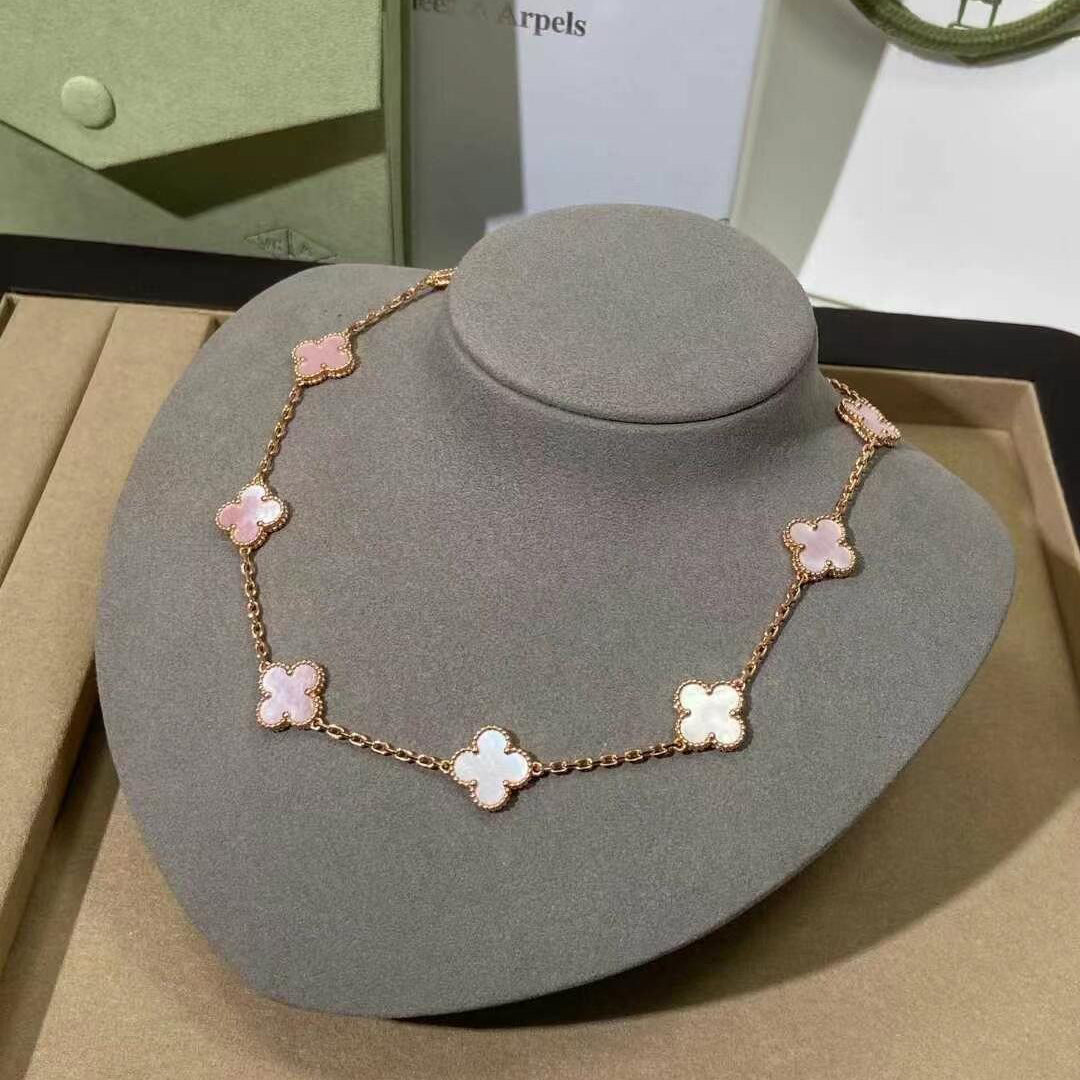 [BIJOUX]CLOVER 10 MOTIFS PINK MOP NECKLACE