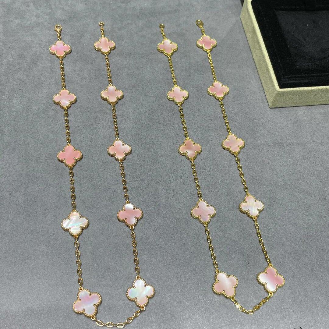 [BIJOUX]CLOVER 10 MOTIFS PINK MOP NECKLACE