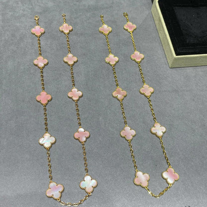 [BIJOUX]CLOVER 10 MOTIFS PINK MOP NECKLACE