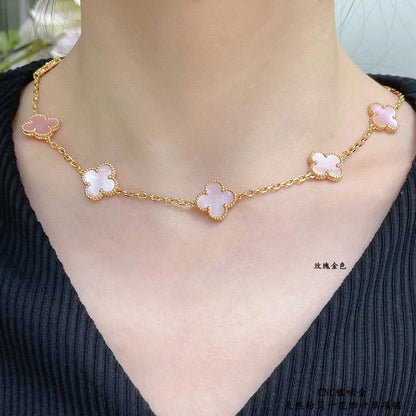 [BIJOUX]CLOVER 10 MOTIFS PINK MOP NECKLACE