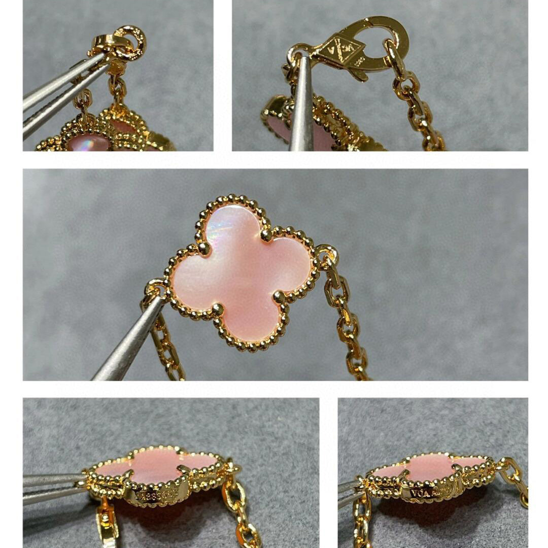 [BIJOUX]CLOVER 10 MOTIFS PINK MOP NECKLACE