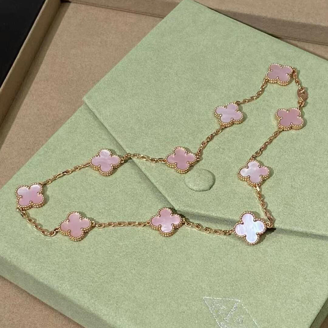 [BIJOUX]COLLIER TRÈFLE 10 MOTIFS NARC. ROSE