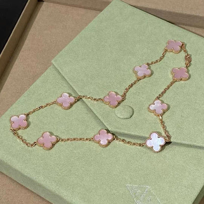 [BIJOUX]CLOVER 10 MOTIFS PINK MOP NECKLACE