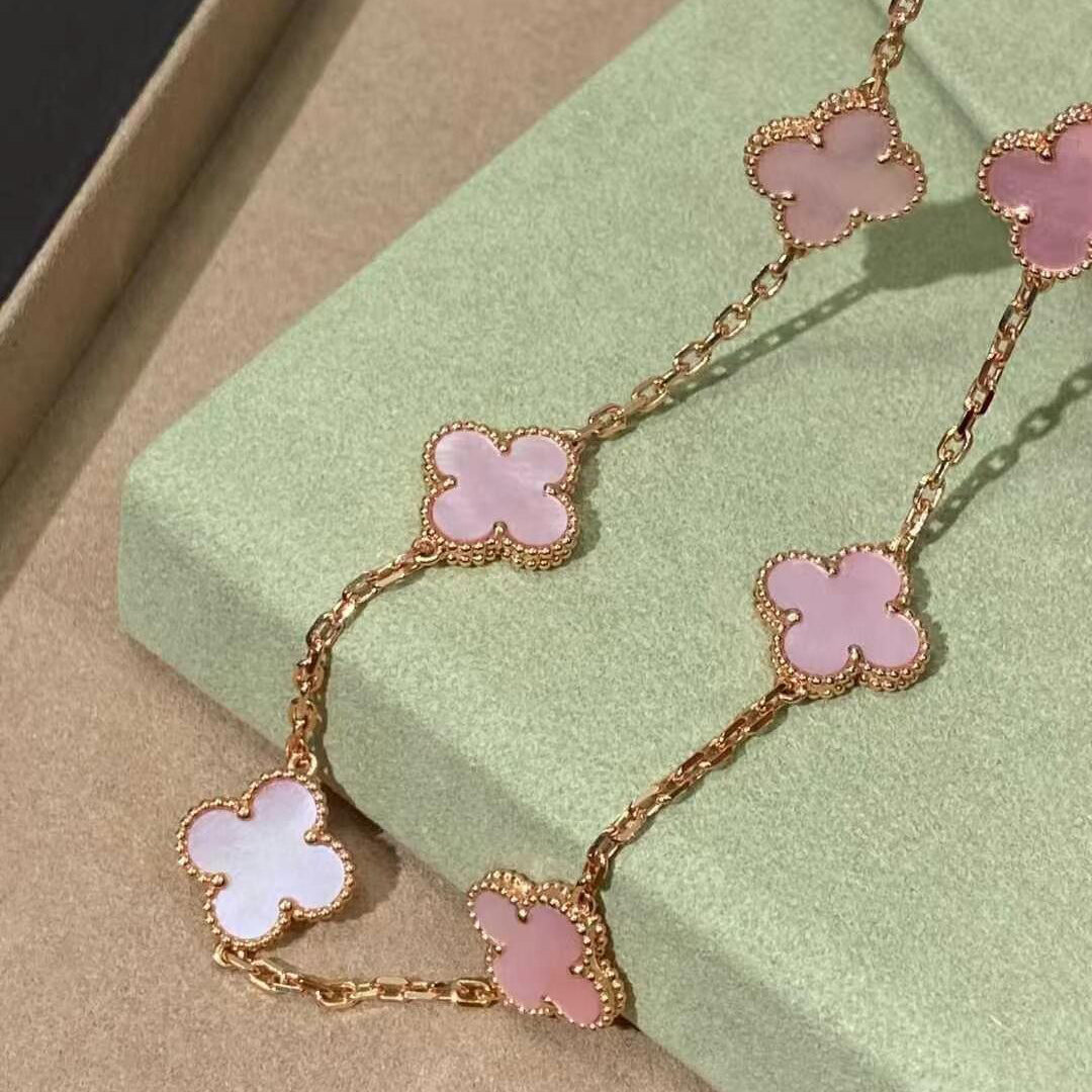 [BIJOUX]CLOVER 10 MOTIFS PINK MOP NECKLACE