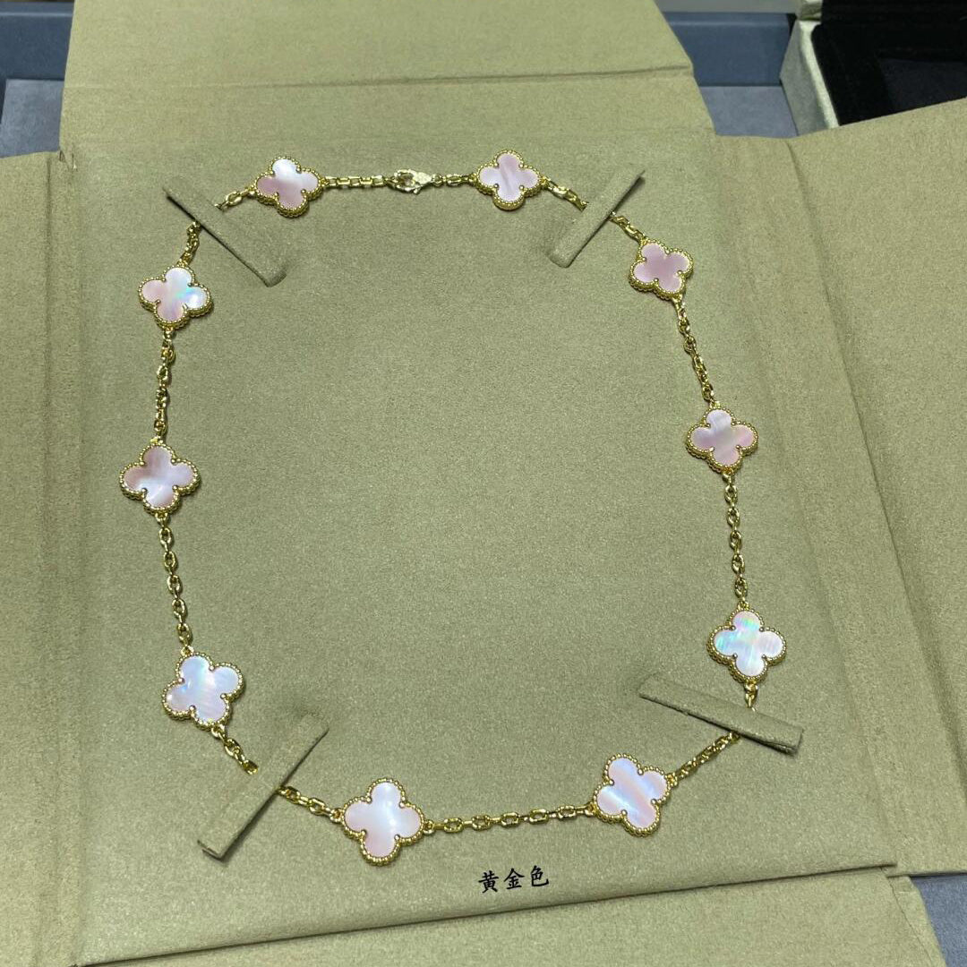[BIJOUX]CLOVER 10 MOTIFS PINK MOP NECKLACE