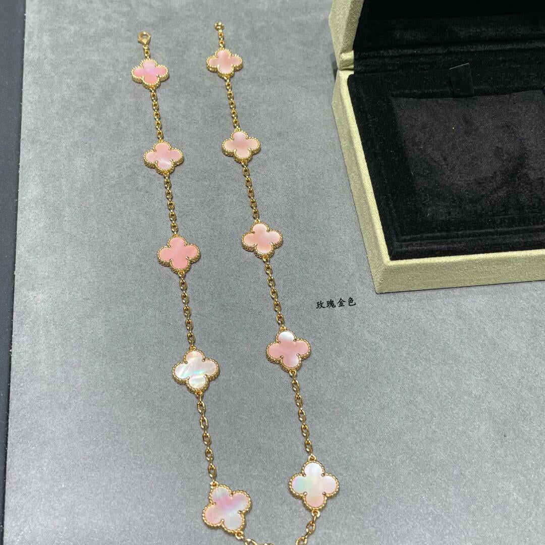 [BIJOUX]CLOVER 10 MOTIFS PINK MOP NECKLACE