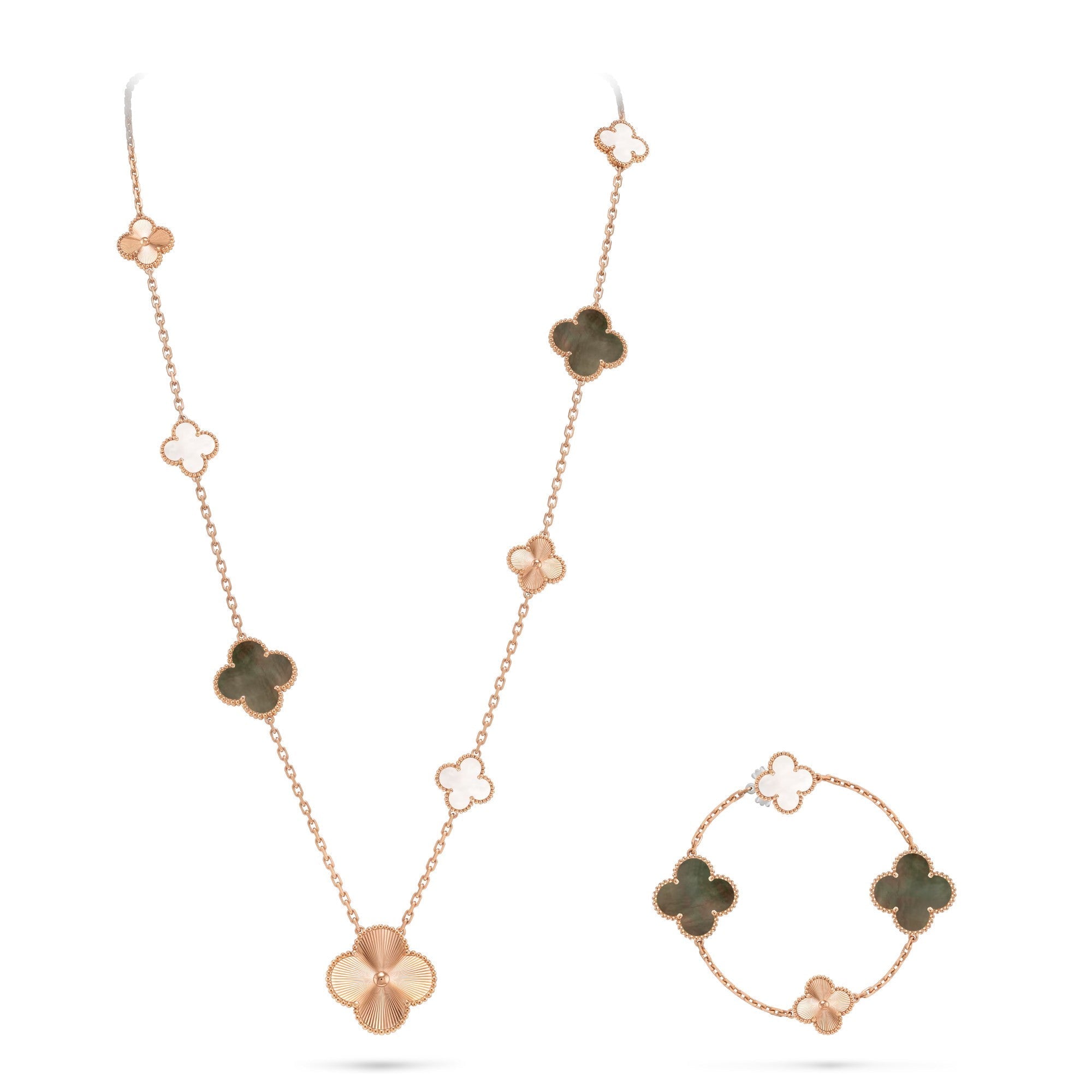 [Topon]DETACHABLE CLOVER 15(11+4) FLOWER ROSE GOLD NECKLACE SET