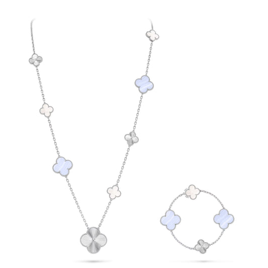 [Topon]DETACHABLE CLOVER 15(11+4) FLOWER SILVER NECKLACE SET