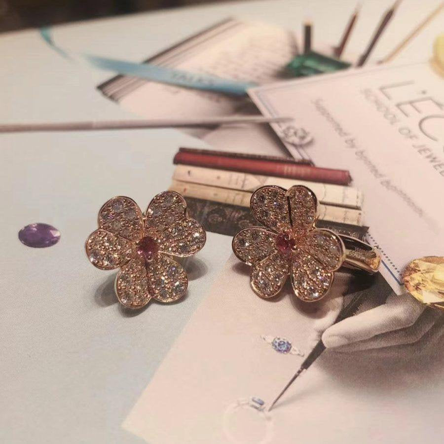 [BIJOUX]BOUCLES D'OREILLES FRIVOLE OR ROSE FLEUR DIAMANT
