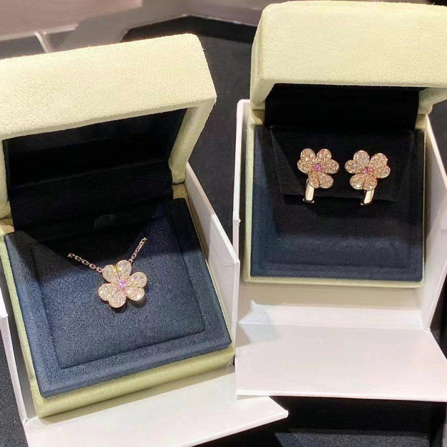 [BIJOUX]BOUCLES D'OREILLES FRIVOLE OR ROSE FLEUR DIAMANT