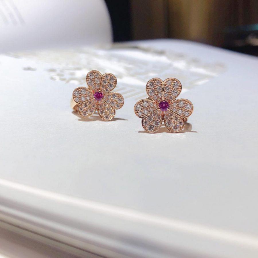 [BIJOUX]BOUCLES D'OREILLES FRIVOLE OR ROSE FLEUR DIAMANT