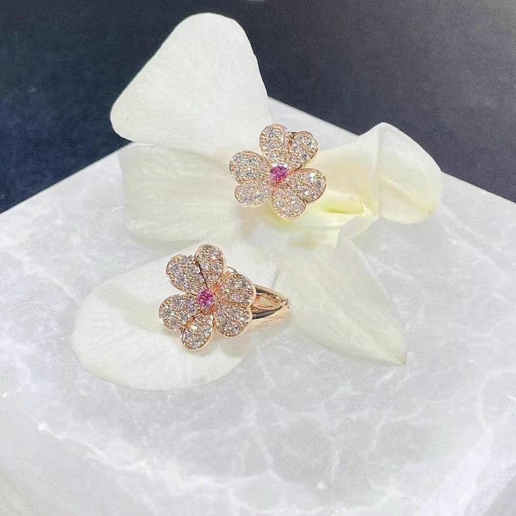 [BIJOUX]BOUCLES D'OREILLES FRIVOLE OR ROSE FLEUR DIAMANT