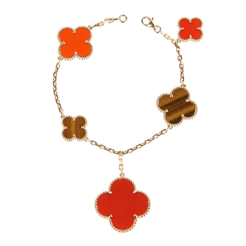 [Topon]CLOVER BRACELET 5 MOTIFS CARNELIAN TIGER EYE