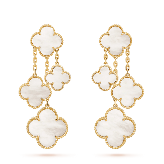 [Topon]CLOVER EARRINGS WHITE MOP 4 MOTIFS GOLD