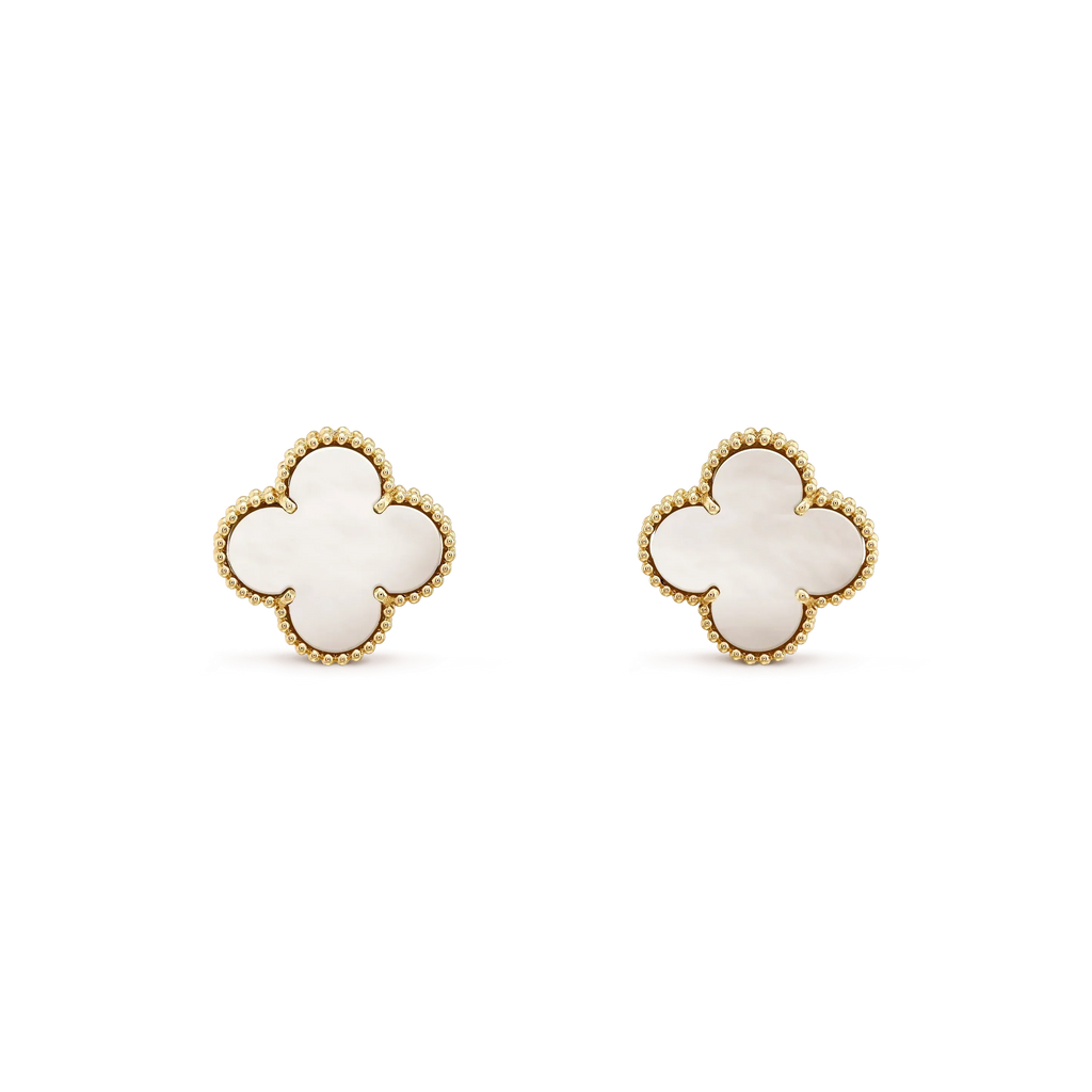 [Topon]CLOVER MEDIUM 1 MOTIFS  WHITE MOP STUD EARRINGS