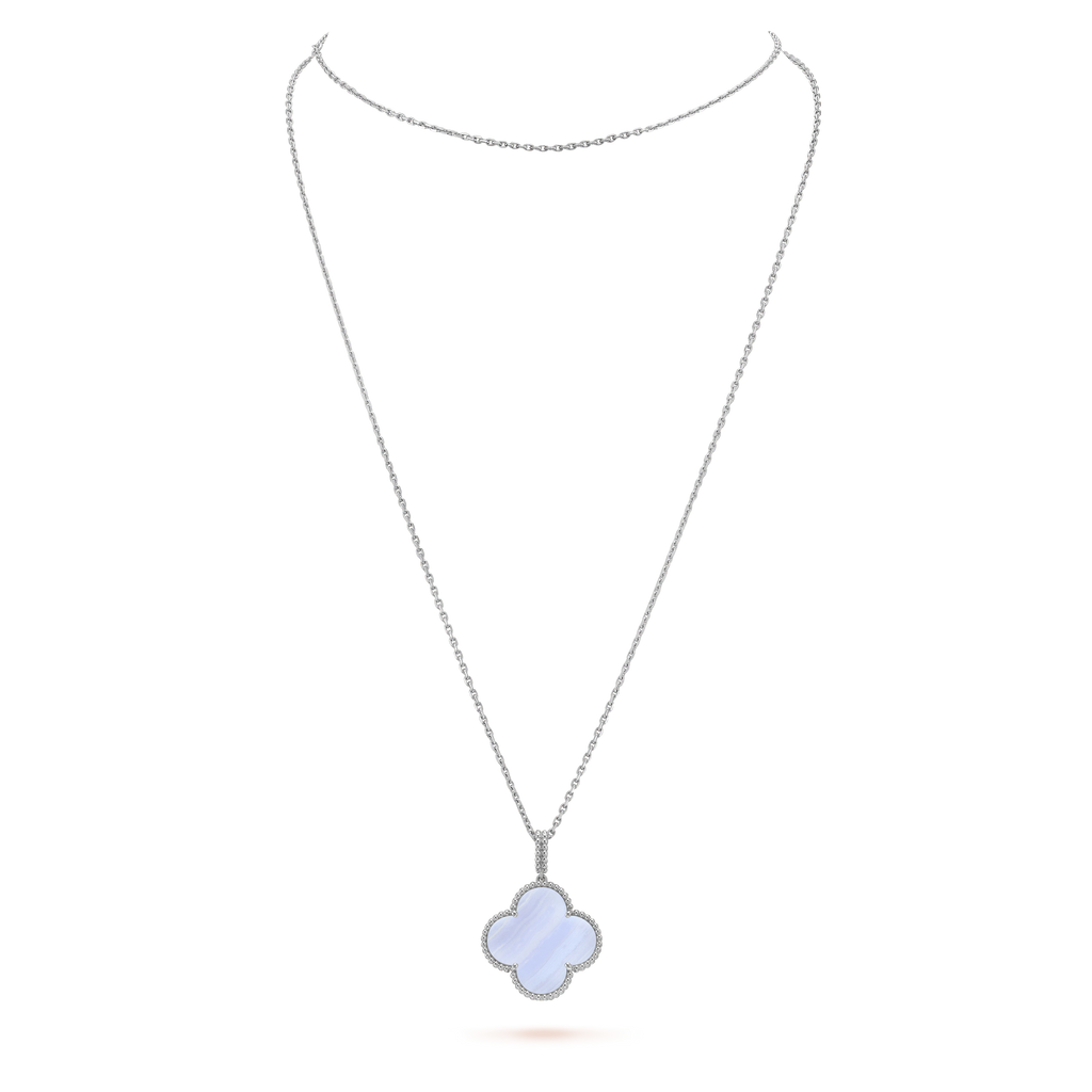 [BIJOUX]CLOVER SILVER CHALCEDONY BIG CLOVER NECKLACE