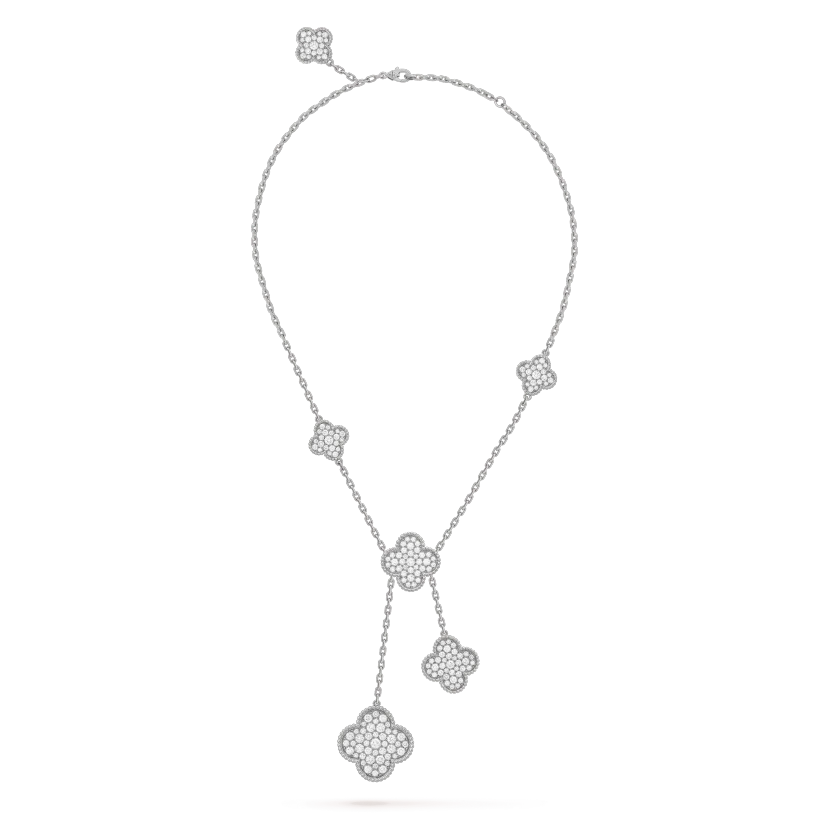 [Topon]CLOVER 5 MOTIFS SILVER DIAMONDS NECKLACE