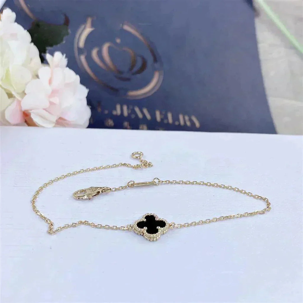 [BIJOUX]BRACELET FLEUR UNIQUE TRÈFLE ONYX