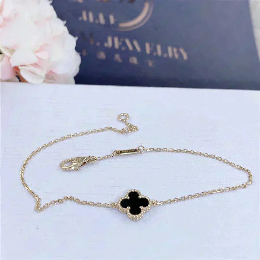 [BIJOUX]BRACELET FLEUR UNIQUE TRÈFLE ONYX