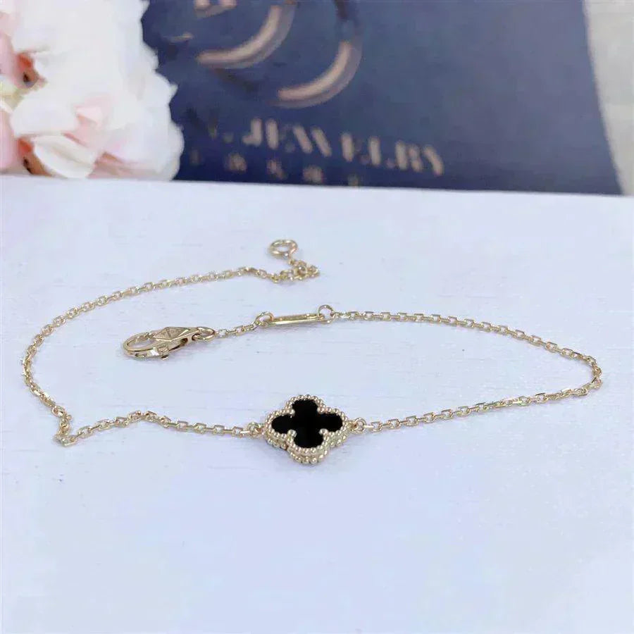 [BIJOUX]BRACELET FLEUR UNIQUE TRÈFLE ONYX