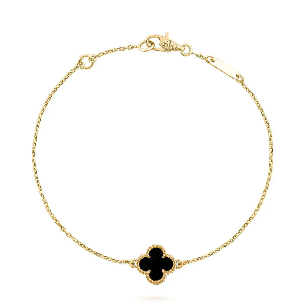 [BIJOUX]BRACELET FLEUR UNIQUE TRÈFLE ONYX