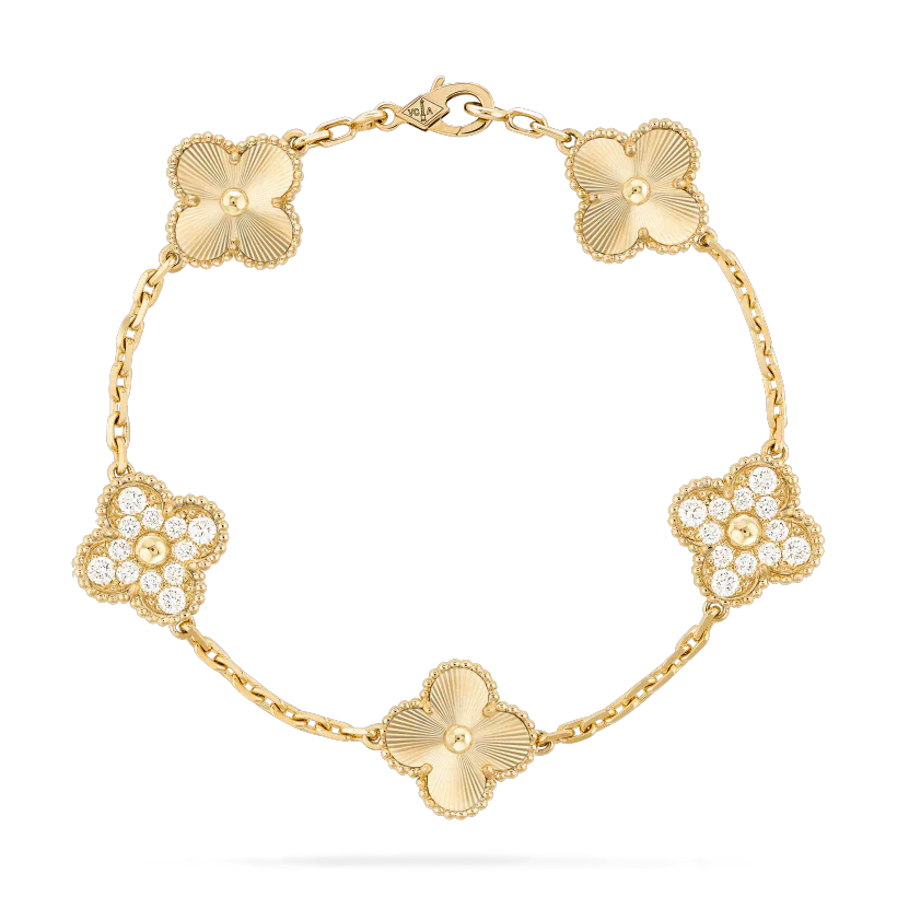 [BIJOUX]BRACELET TRÈFLE 5 MOTIFS OR DIAMANT