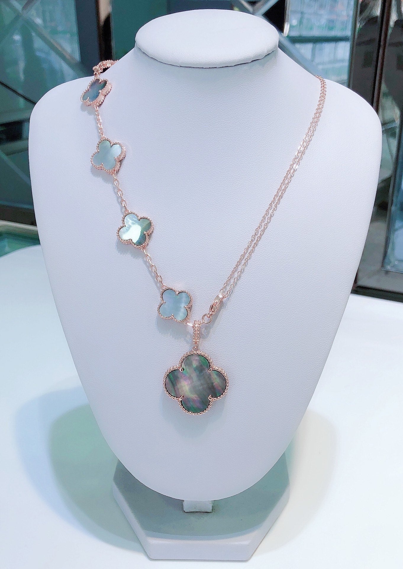 [Topon]COMBINED BRACELET 5 MOTIFS AND NECKLACE DARK MOP ROSE GOLD