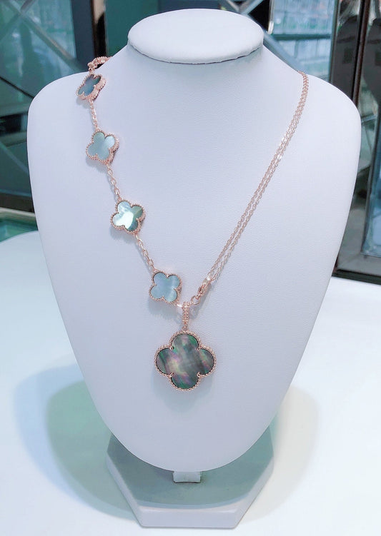 [Topon]COMBINED BRACELET 5 MOTIFS AND NECKLACE DARK MOP ROSE GOLD