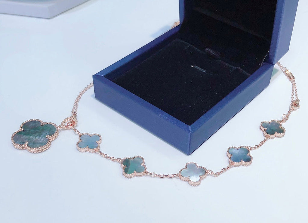 [BIJOUX]COMBINED BRACELET 5 MOTIFS AND NECKLACE DARK MOP ROSE GOLD