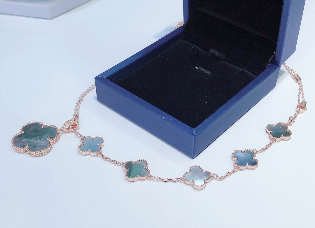 [BIJOUX]COMBINED BRACELET 5 MOTIFS AND NECKLACE DARK MOP ROSE GOLD