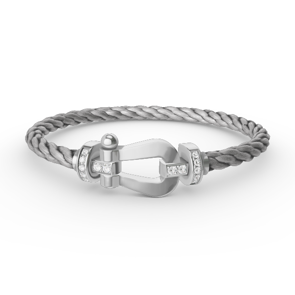 [BIJOUX]BRACELET FORCE LARGE FER A CHEVAL DEMI DIAMANT ARGENT
