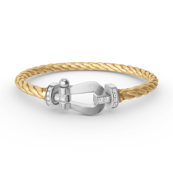 [BIJOUX]BRACELET FORCE LARGE FER A CHEVAL DEMI DIAMANT ARGENT