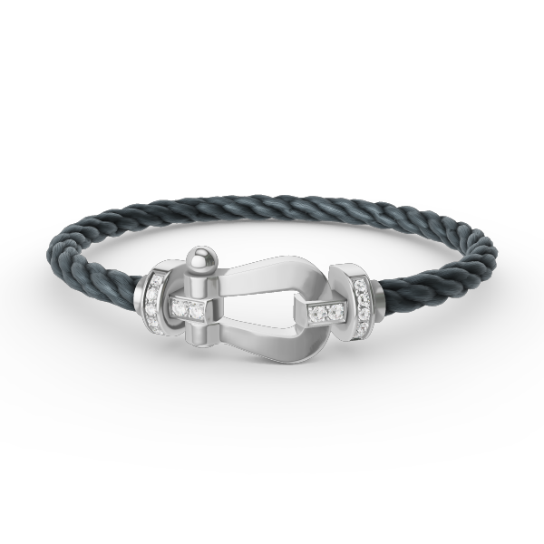 [BIJOUX]BRACELET FORCE LARGE FER A CHEVAL DEMI DIAMANT ARGENT