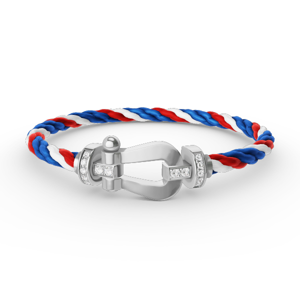 [BIJOUX]BRACELET FORCE LARGE FER A CHEVAL DEMI DIAMANT ARGENT