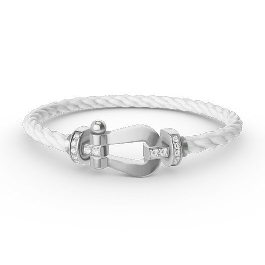 [BIJOUX]BRACELET FORCE LARGE FER A CHEVAL DEMI DIAMANT ARGENT
