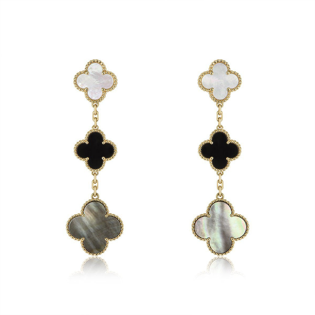 [Topon]CLOVER EARRINGS GOLD ONYX MOP 3 MOTIF