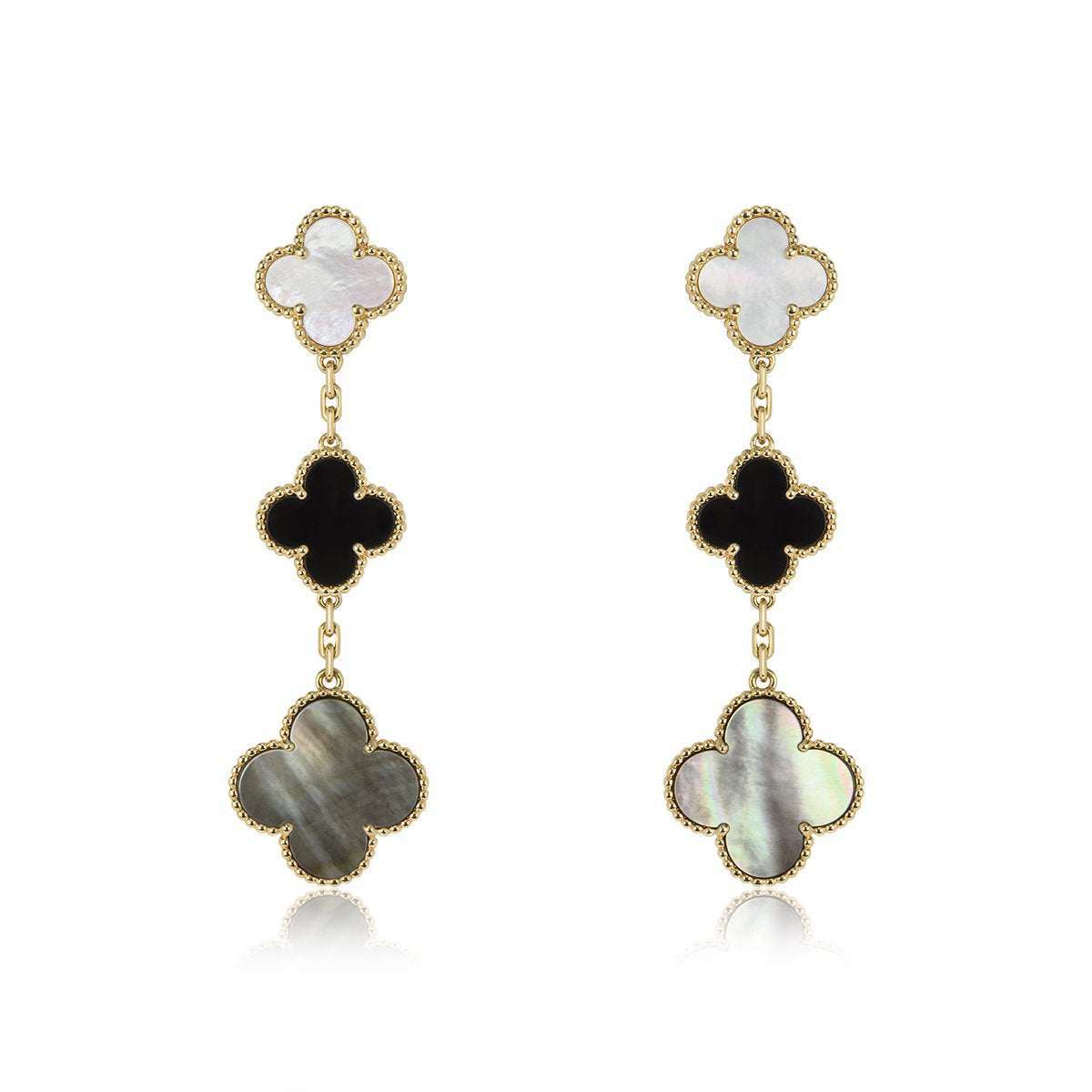 [Topon]CLOVER EARRINGS GOLD ONYX MOP 3 MOTIF