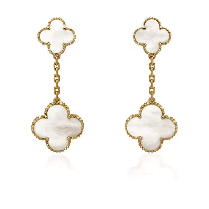 [Topon]CLOVER 2 MOTIF WHITE MOP EARRINGS