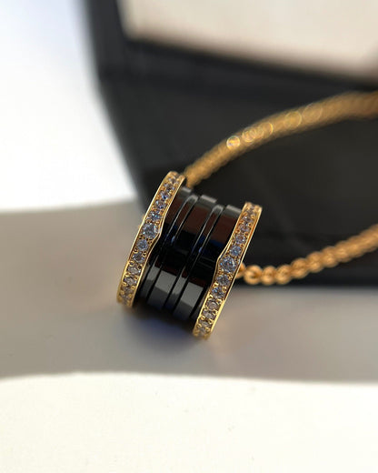 [BIJOUX]ZERO 1 BLACK CERAMIC DIAMOND PINK GOLD NECKLACE