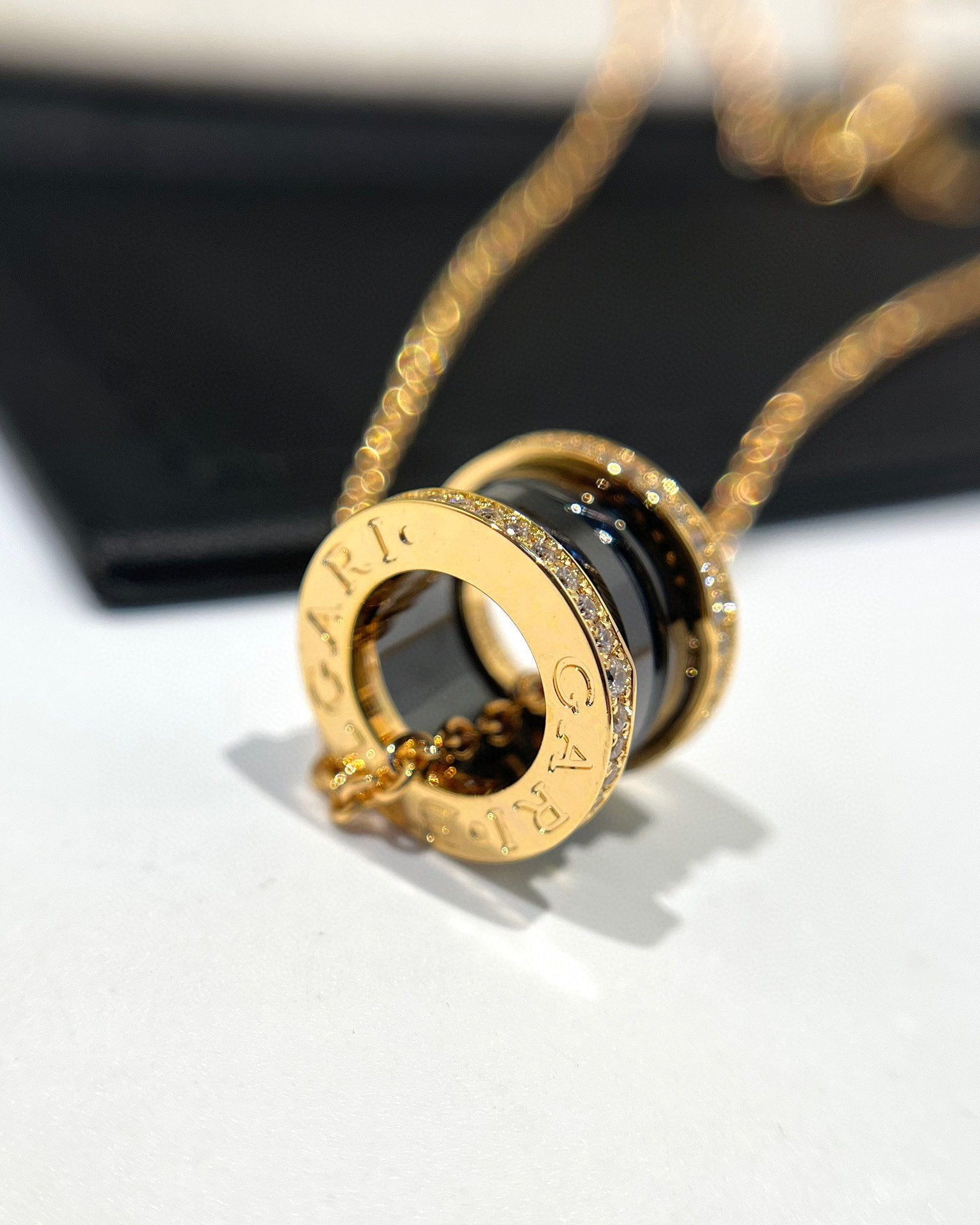 [BIJOUX]ZERO 1 BLACK CERAMIC DIAMOND PINK GOLD NECKLACE