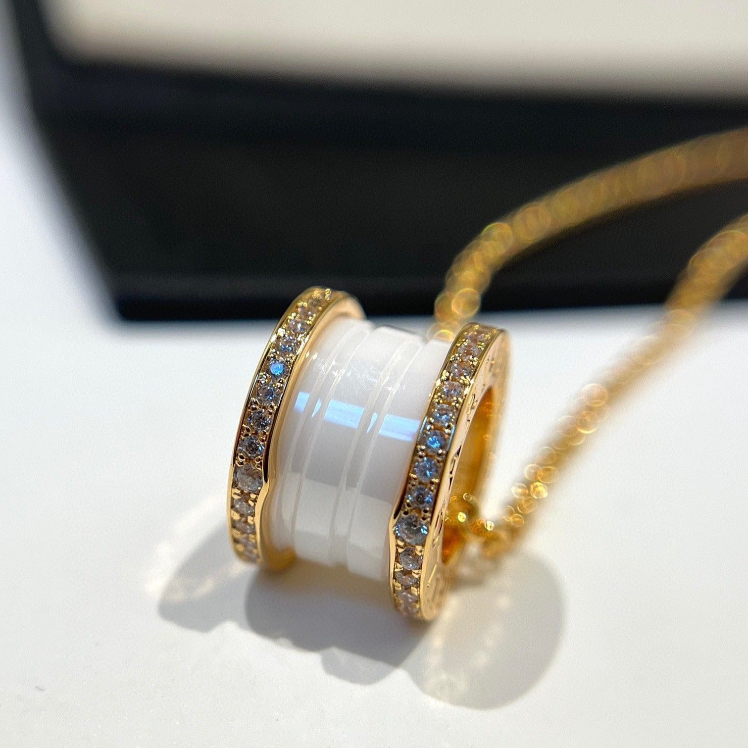 [BIJOUX]ZERO 1 WHITE CERAMIC DIAMOND PINK GOLD NECKLACE